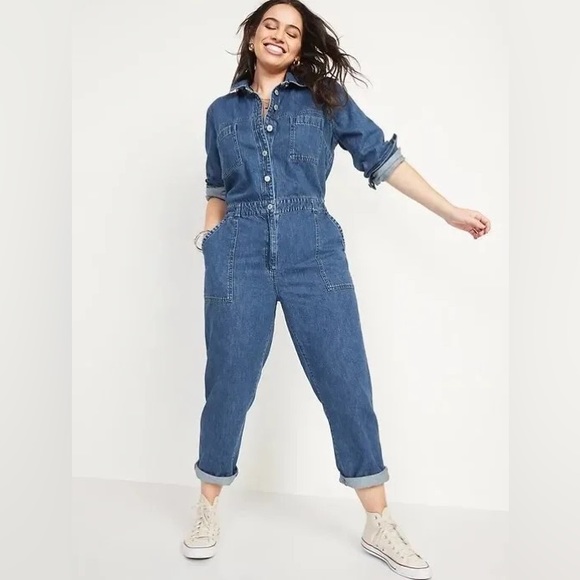 Old Navy Cute Denim Painters Jumpsuit - Picture 1 of 5